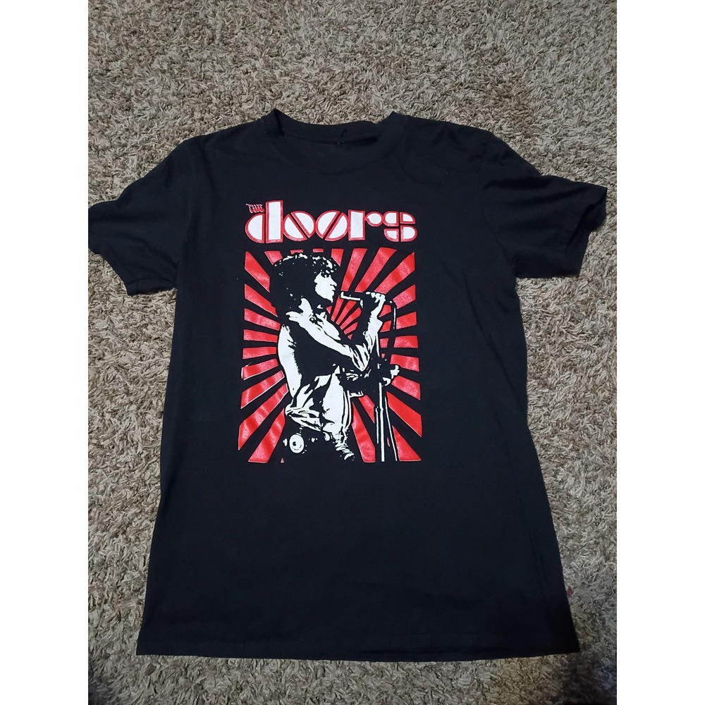 The Doors Jim Morrison Graphic T-Shirt Black Red Sunburst Rock Band Tee Medium
